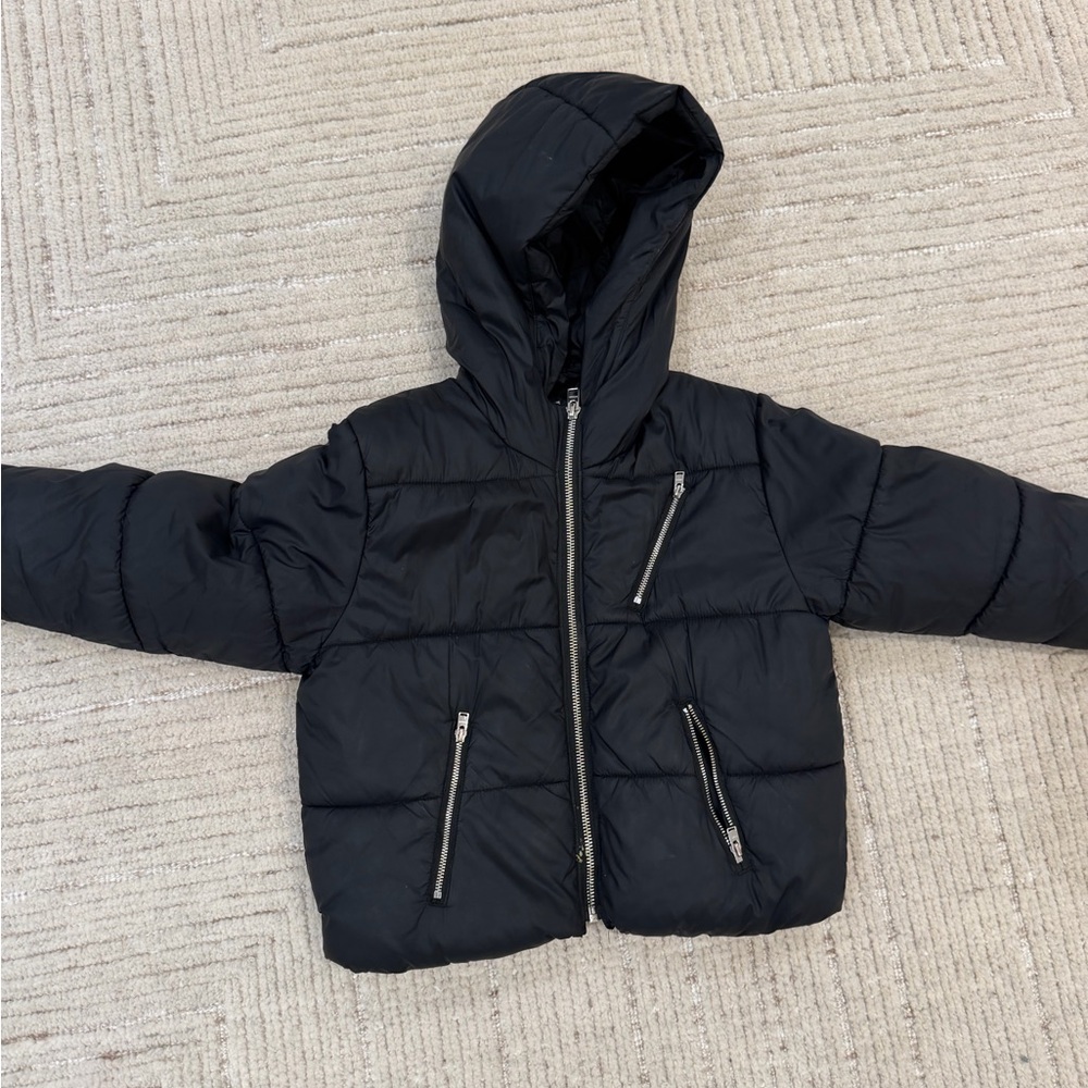 Sonia Rykiel Girls Black Puffer Jacket Hooded Winter Coat Size 8